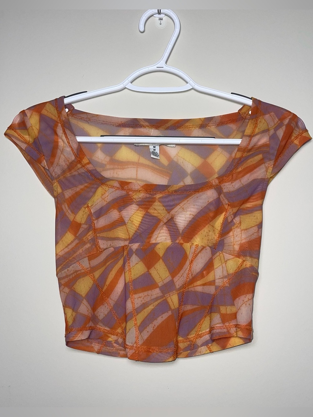 Urban Outfitters M Bright Orange Purple Yellow Mesh Abstract Crop Top
